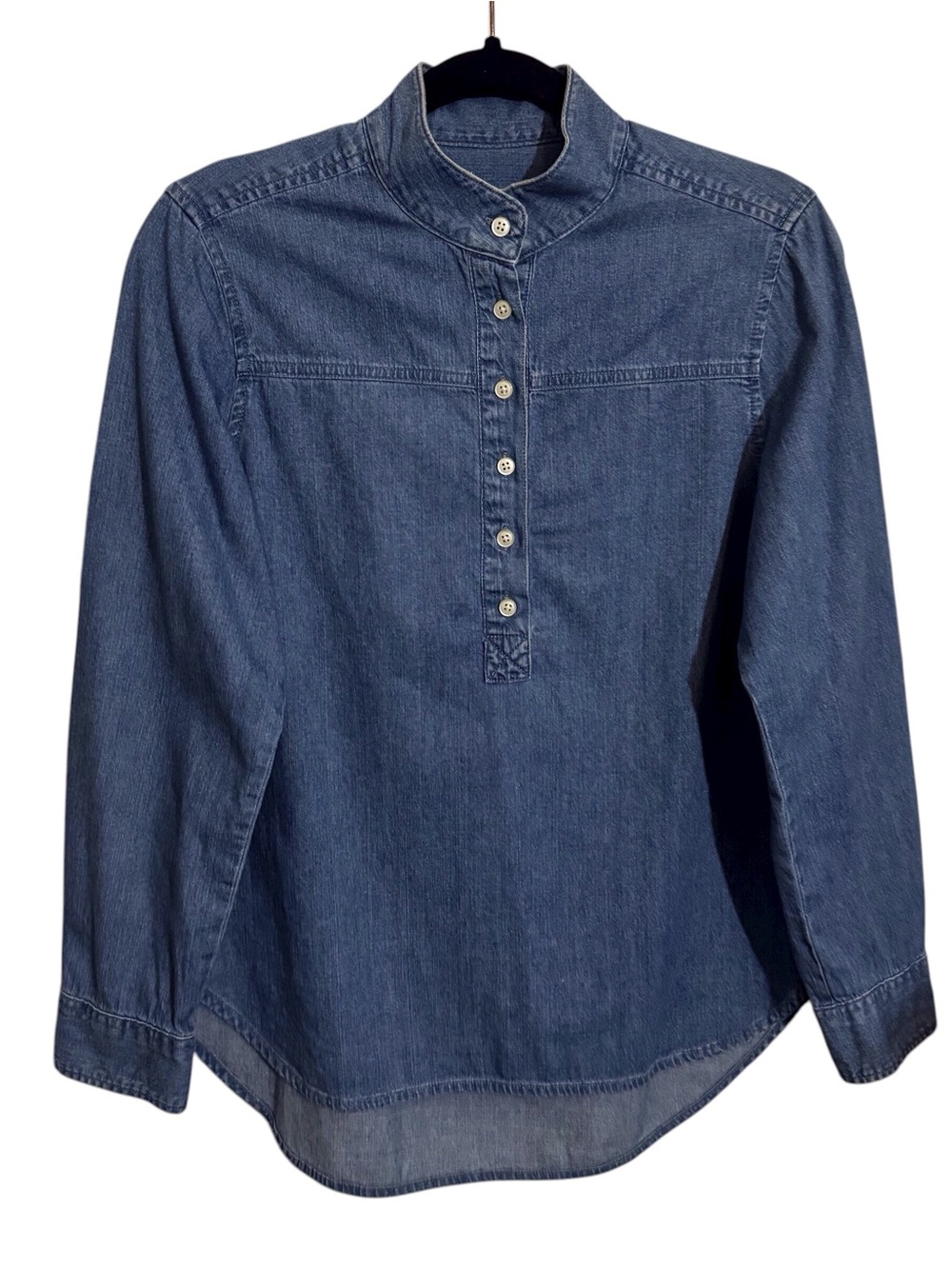 J. Crew Size 2 Blue Denim Jean Popover Blouse Top Long Sleeve Western Casual